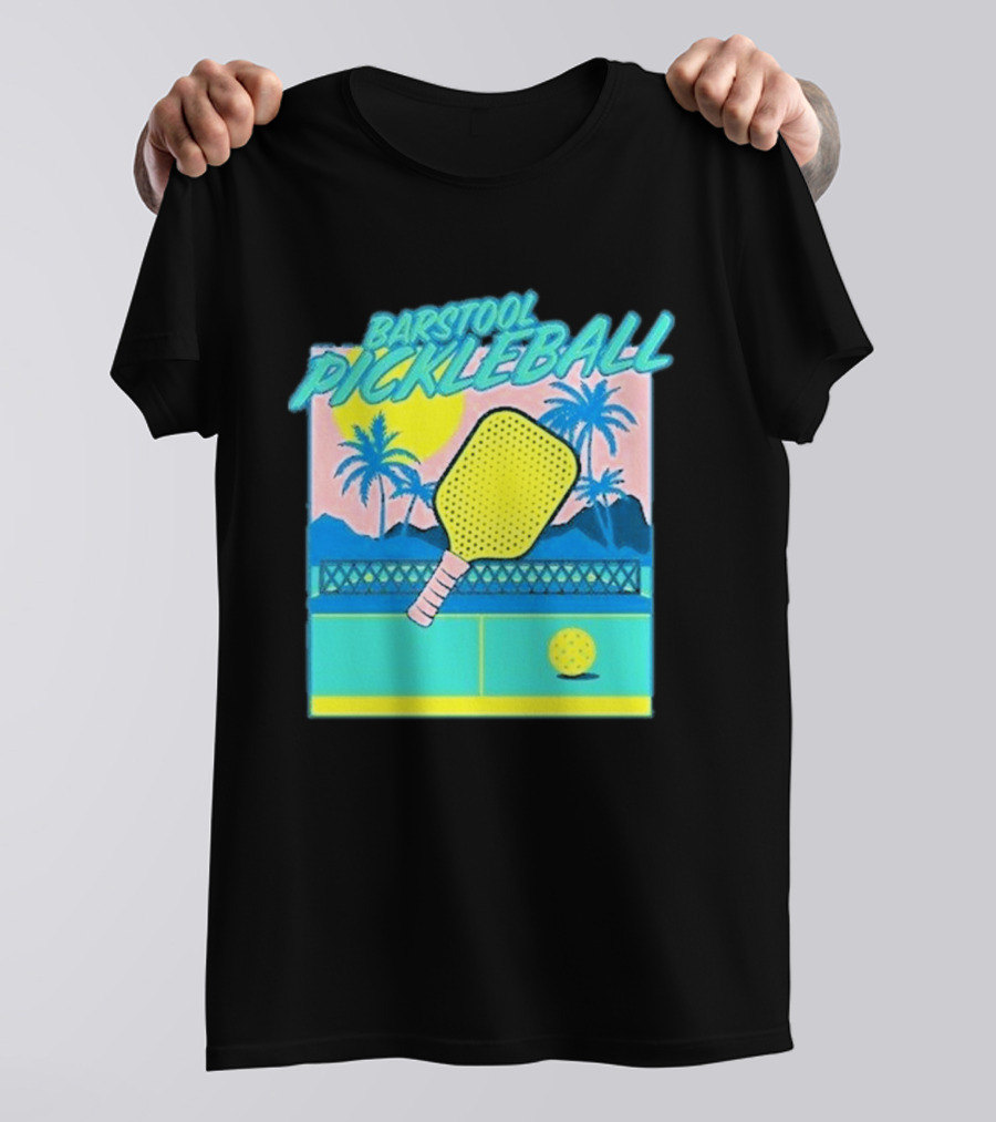 Barstool Pickleball Tropical Retro Paddle And Palm Trees T-Shirt