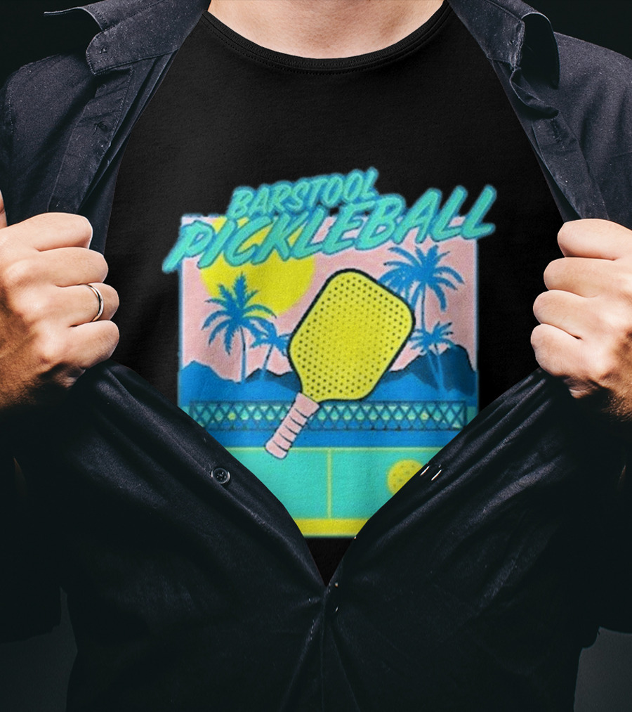 Barstool Pickleball Tropical Retro Paddle And Palm Trees T-Shirt
