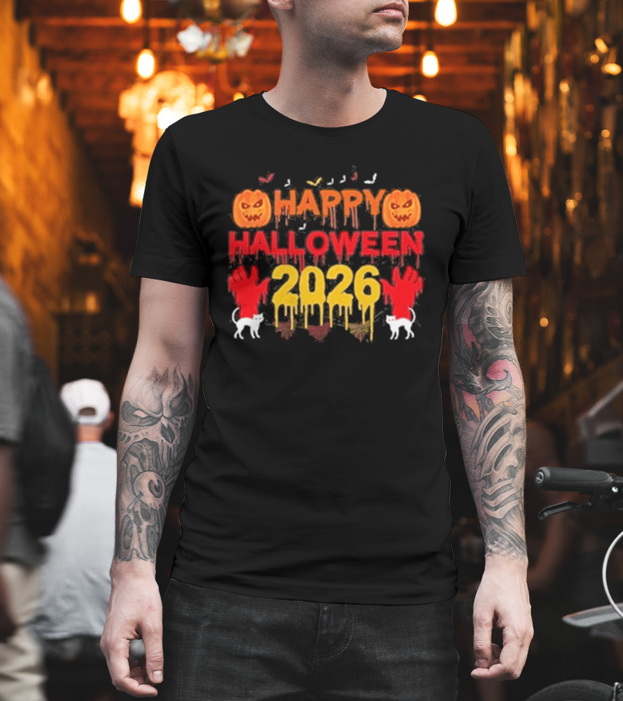 Happy Halloween 2026 Spooky Pumpkin Ghosts And Cats T-Shirt