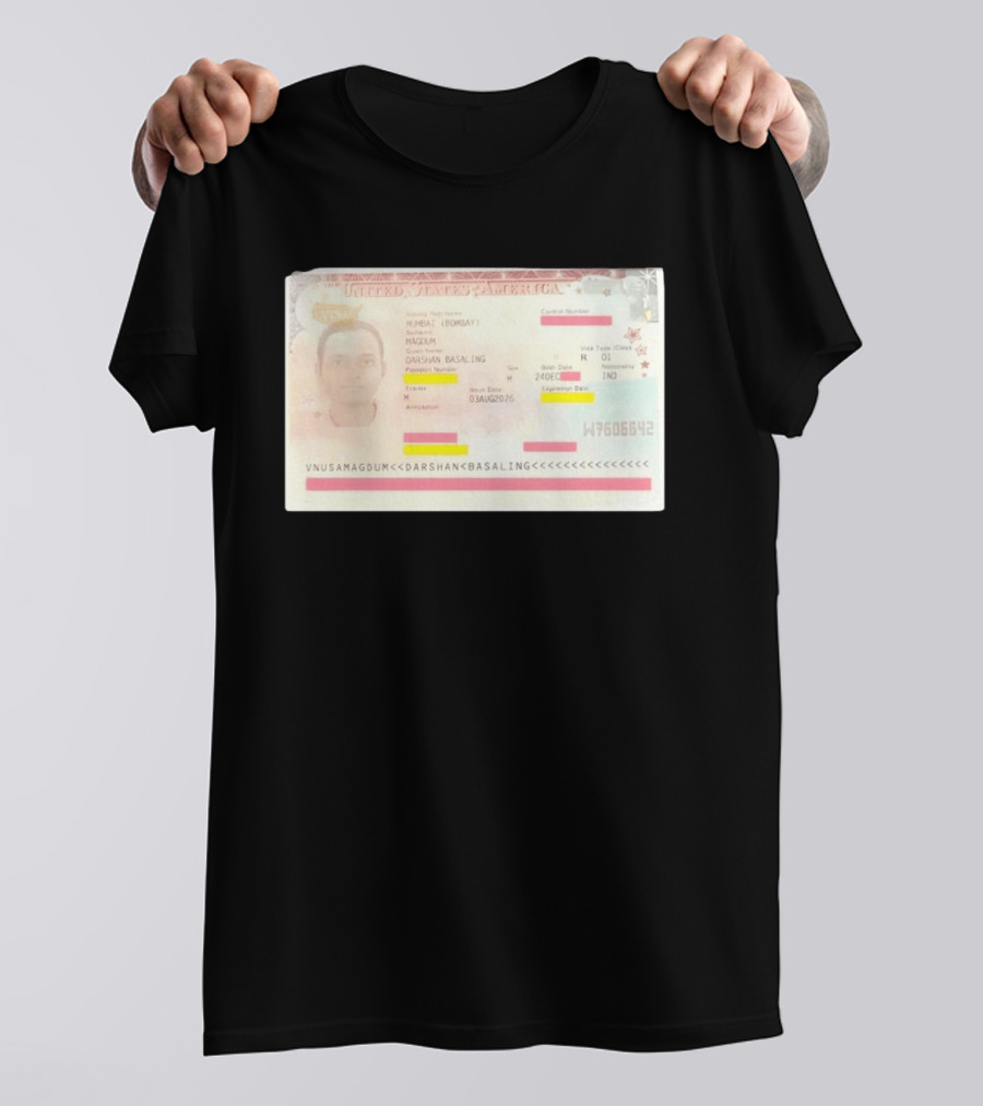 United States Of America Visa Darshan Basaling Magdum Mumbai Passport T-Shirt