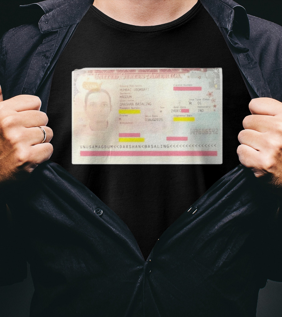 United States Of America Visa Darshan Basaling Magdum Mumbai Passport T-Shirt