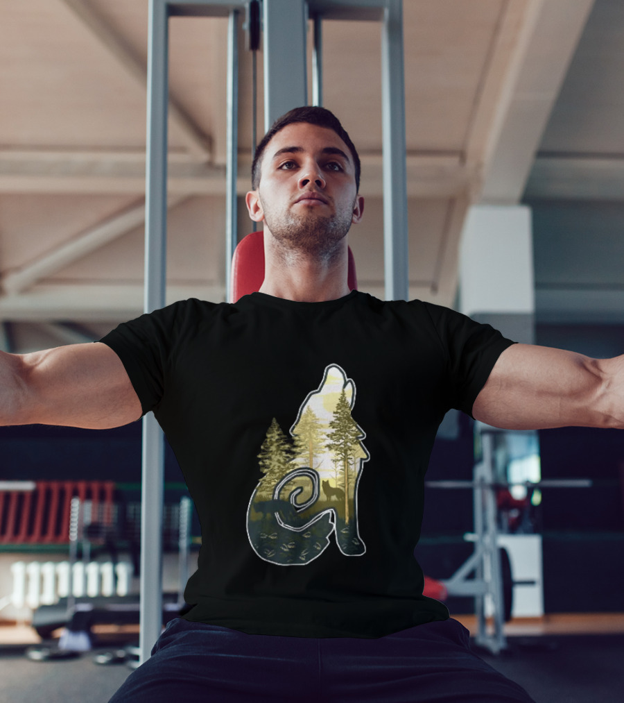 Wolf Howling Forest Scene Fahlo Nature Wildlife T-Shirt