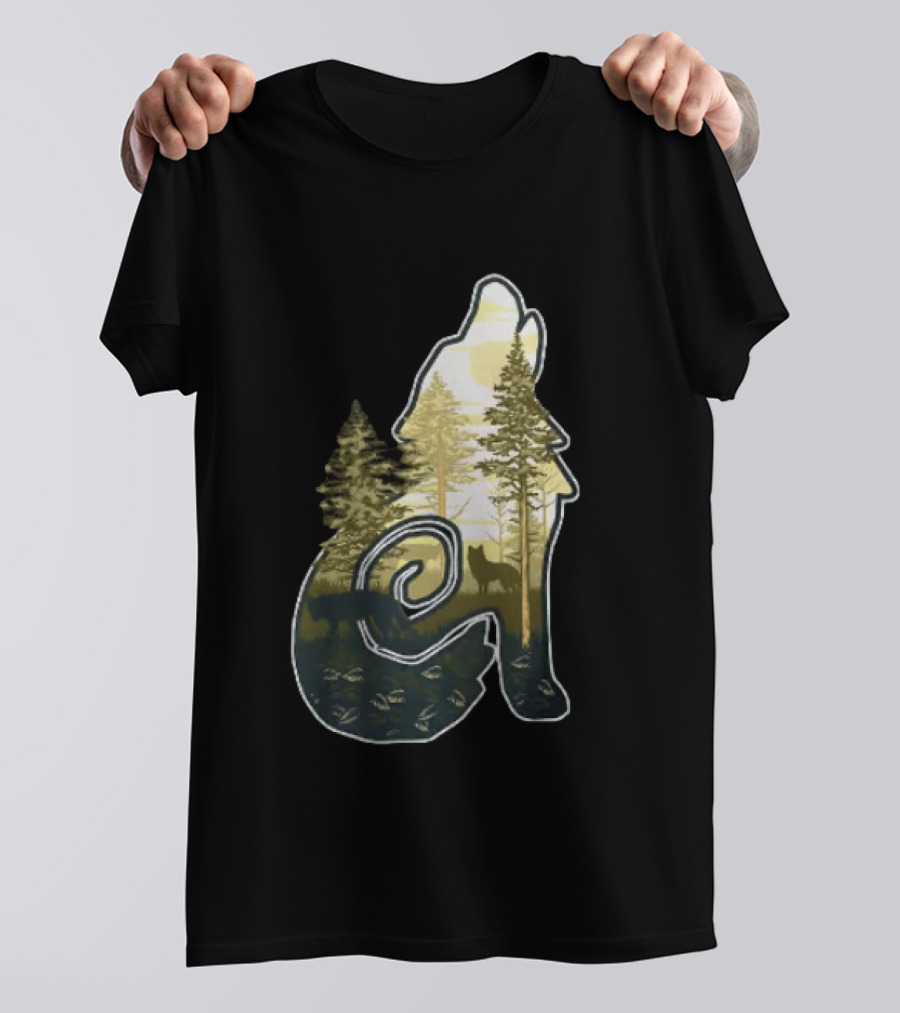 Wolf Howling Forest Scene Fahlo Nature Wildlife T-Shirt