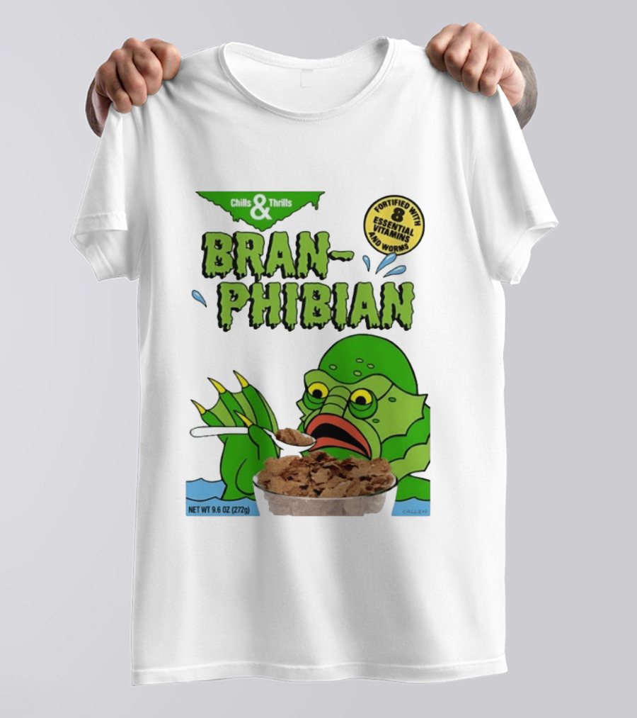 Bran Phibian Chills And Thrills Cereal Box Fortified With 8 Essential Vitamins And Worms T-Shirt