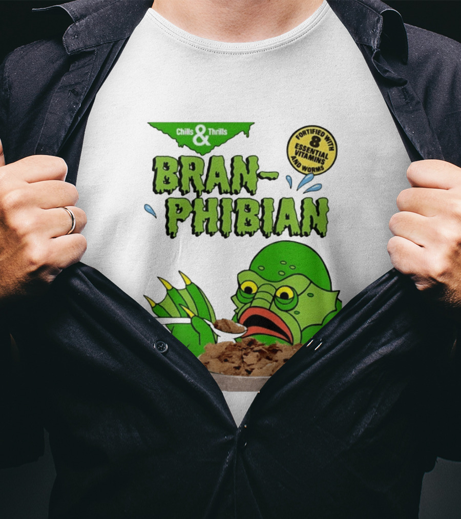 Bran Phibian Chills And Thrills Cereal Box Fortified With 8 Essential Vitamins And Worms T-Shirt