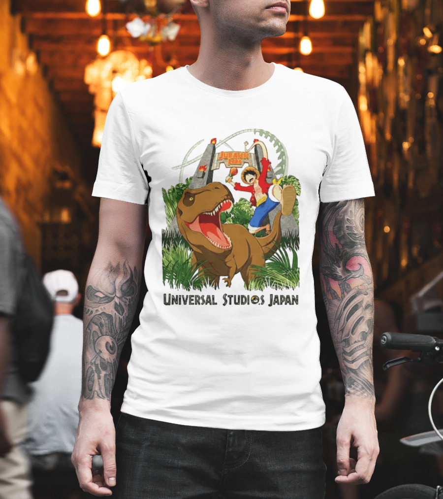Universal Studios Japan One Piece Jurassic Park Luffy Riding Rex T-Shirt