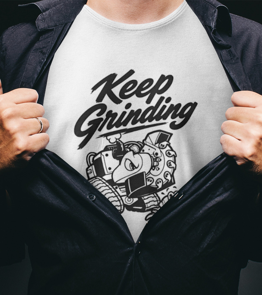 Keep Grinding Cartoon Stump Grinder Landscaping T-Shirt