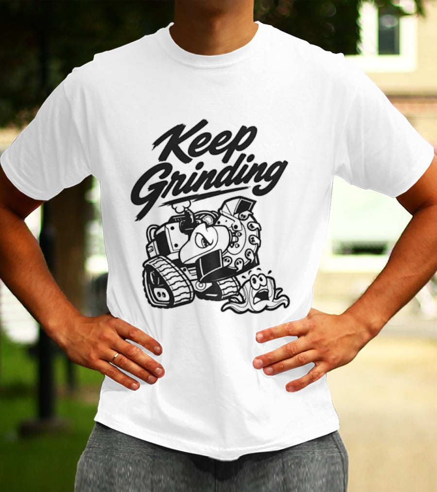Keep Grinding Cartoon Stump Grinder Landscaping T-Shirt