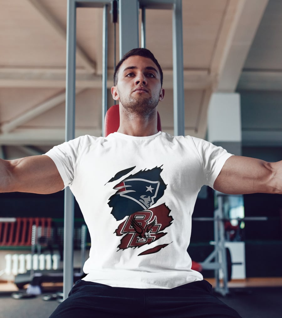 New England Patriots Boston College Eagles Ripped Collaboration T-Shirt