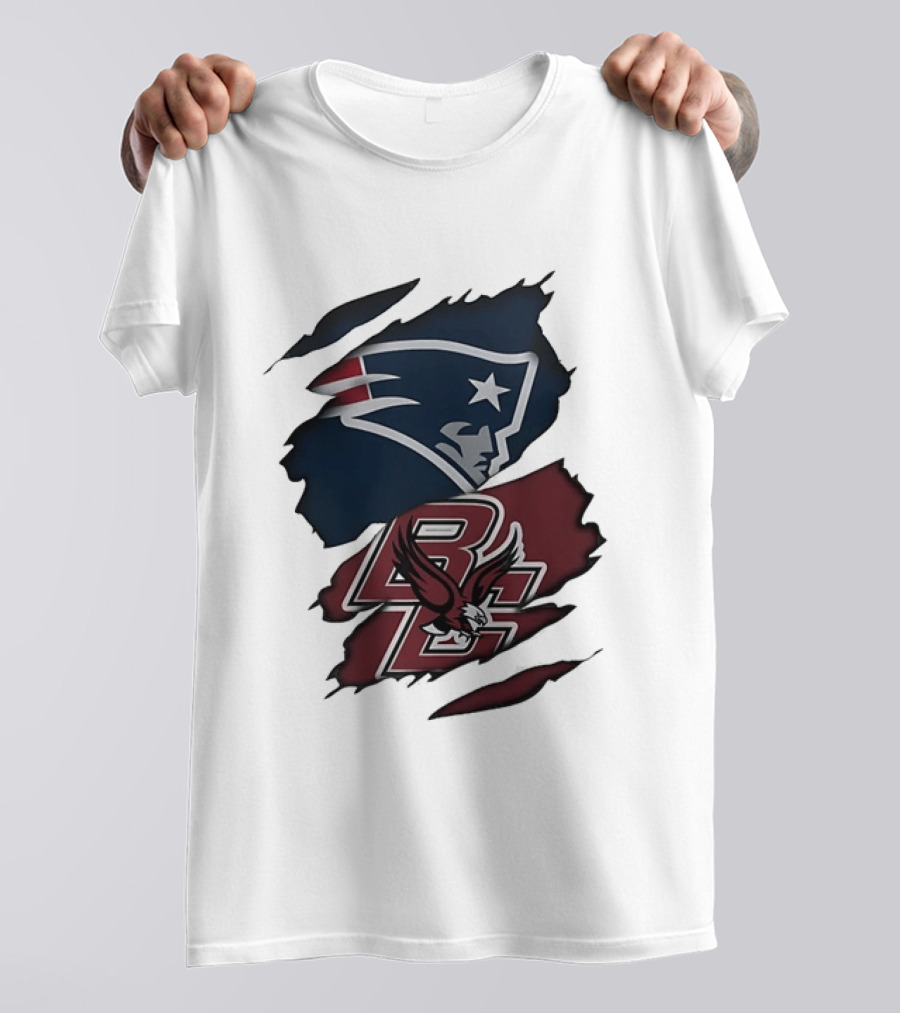 New England Patriots Boston College Eagles Ripped Collaboration T-Shirt