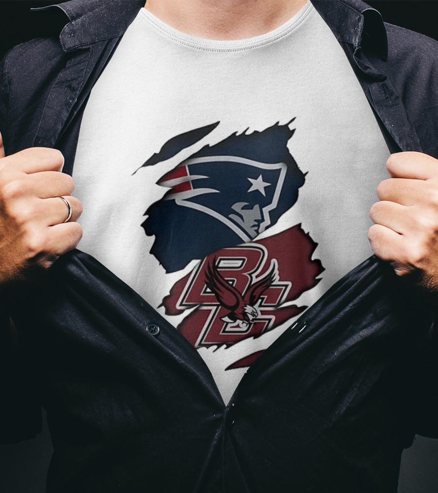 New England Patriots Boston College Eagles Ripped Collaboration T-Shirt