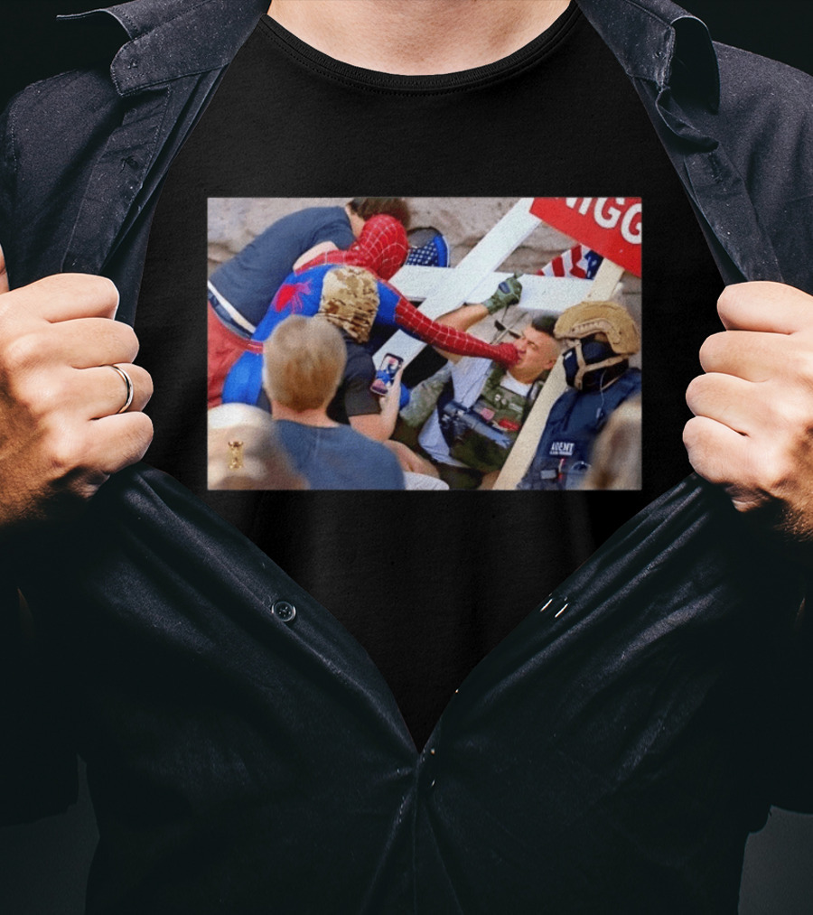 Spider Man Confrontation With Agent Superhero T-Shirt