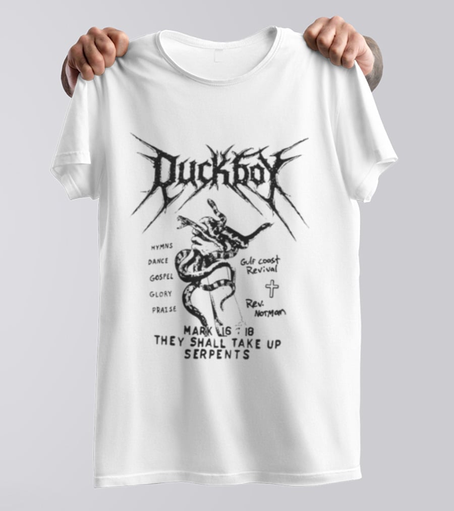 G59 Records Store Duckboy Luke 10 19 They Shall Take Up Serpents T-Shirt