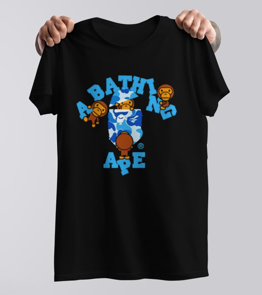 A Bathing Ape ABC Camo College Milo Blue BAPE Monkeys T-Shirt