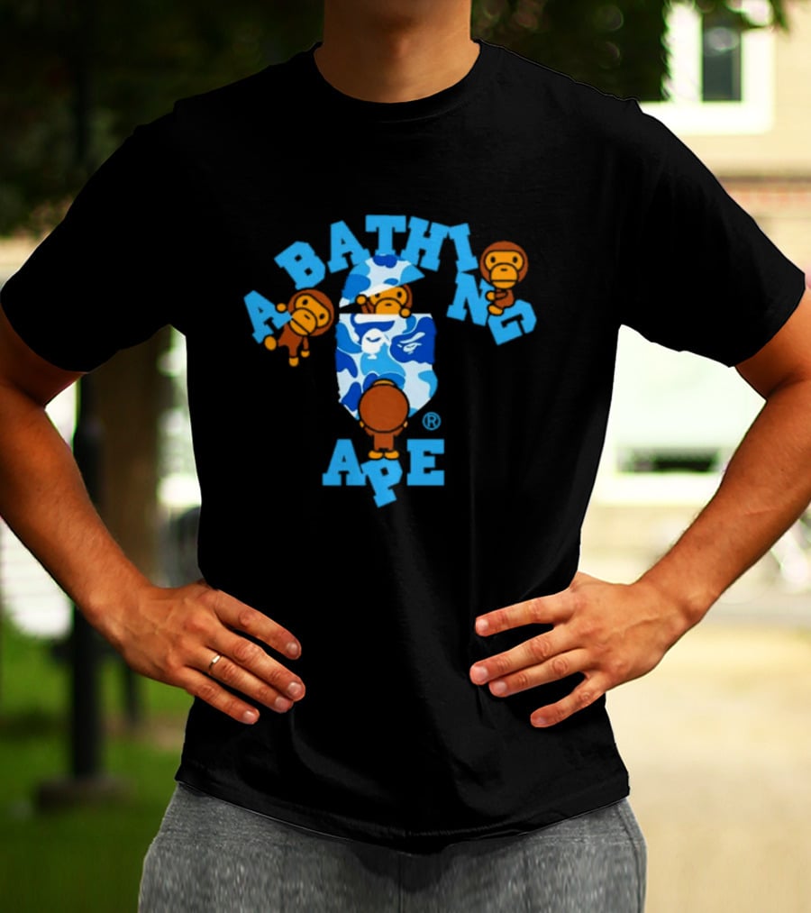A Bathing Ape ABC Camo College Milo Blue BAPE Monkeys T-Shirt