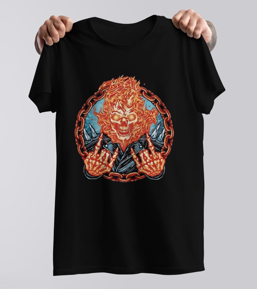 Ghost Rider Flaming Skull Heavy Metal Fiery Chain Rock And Roll T-Shirt
