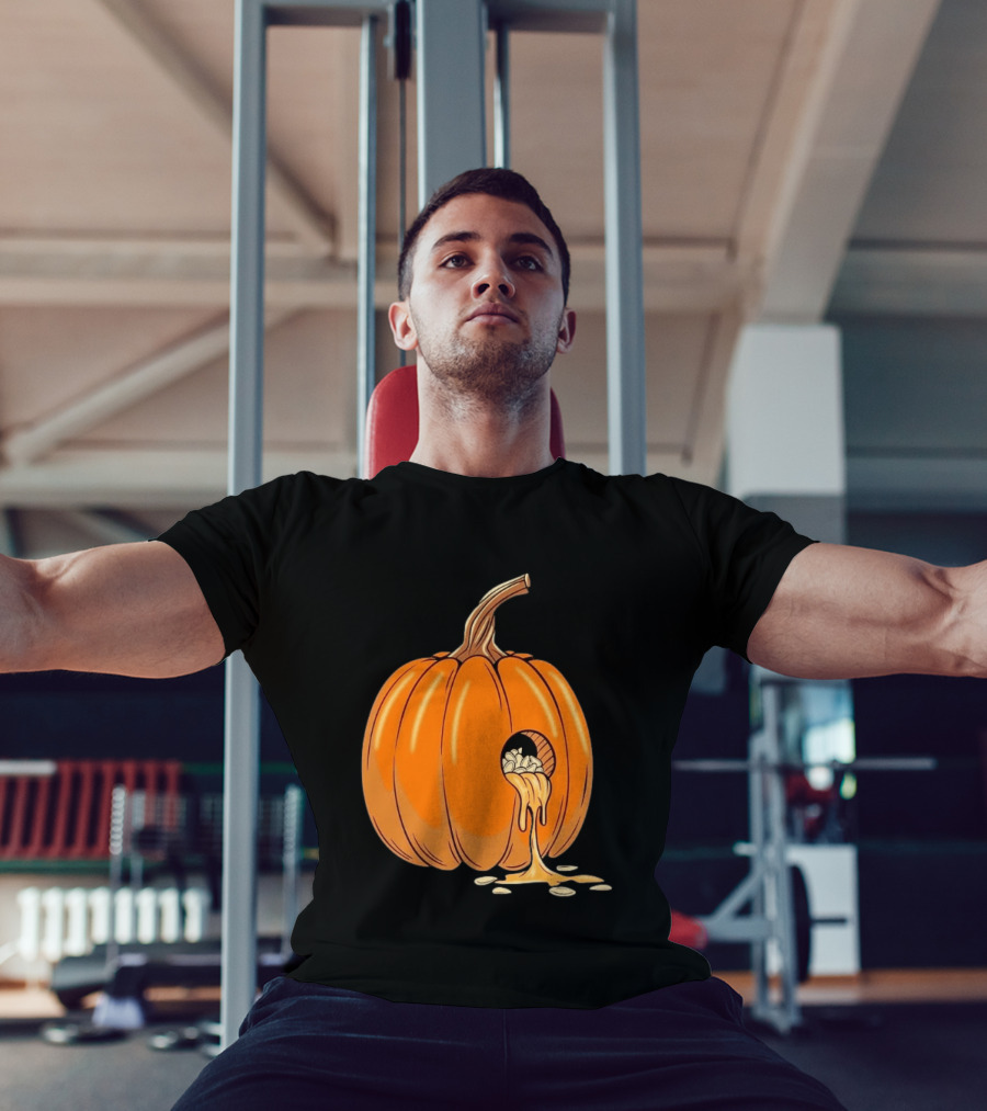 Gourdy Hole Halloween Pumpkin With Seeds Streaming Out T-Shirt