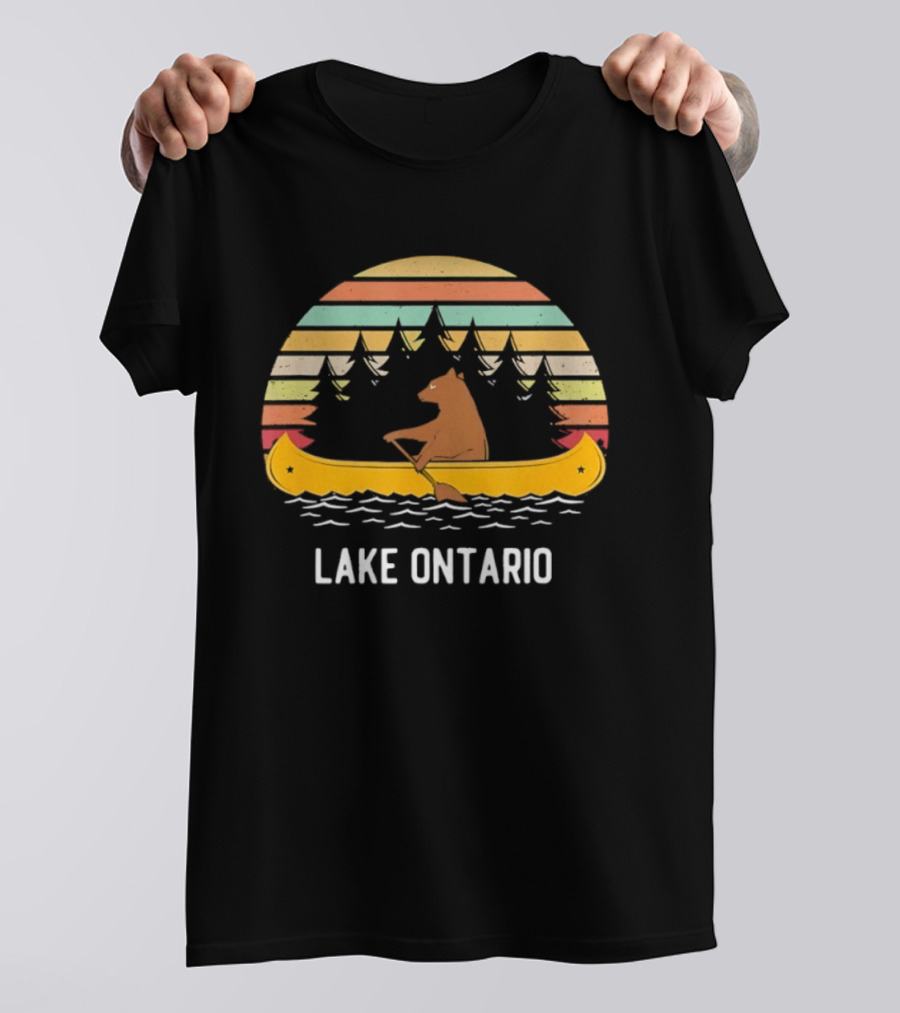 Lake Ontario Bear Canoeing Retro Vintage Sunset T-Shirt