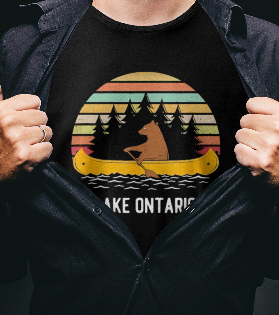 Lake Ontario Bear Canoeing Retro Vintage Sunset T-Shirt
