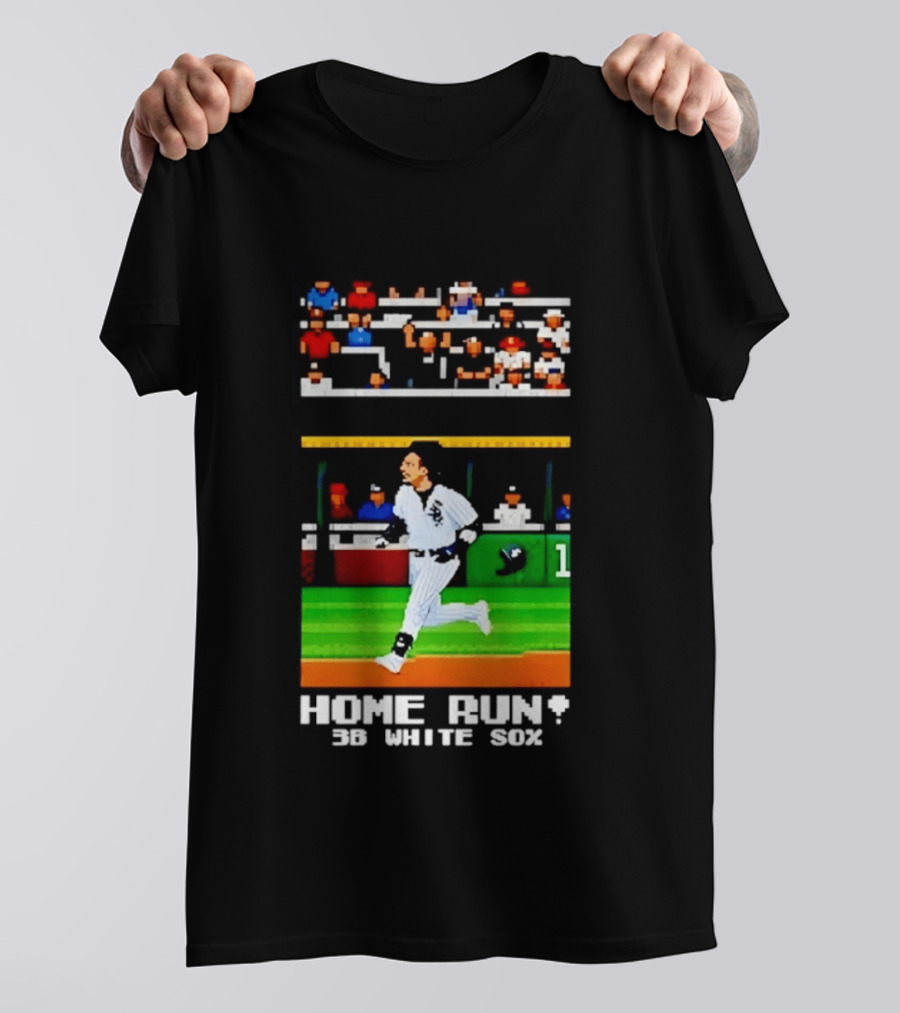 Yoan Moncada Home Run 3B White Sox Pixel Art Baseball Game Scene T-Shirt