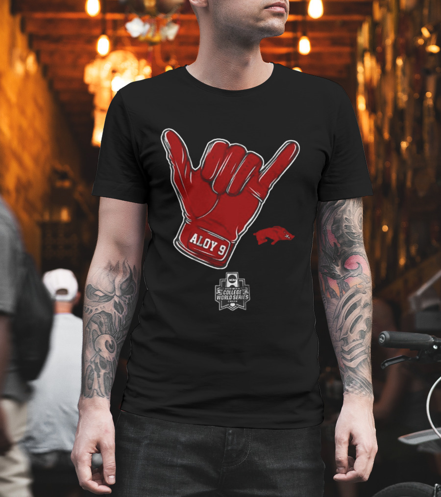 Arkansas Razorbacks Aloy 9 NCAA College World Series Shaka Gesture T-Shirt