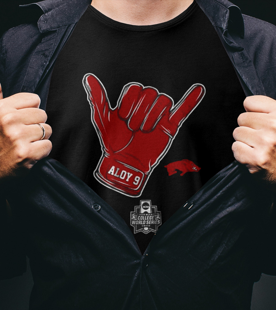 Arkansas Razorbacks Aloy 9 NCAA College World Series Shaka Gesture T-Shirt