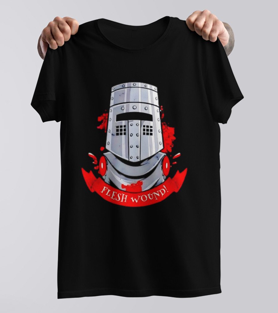 Black Knight Flesh Wound Helmet Monty Python Holy Grail T-Shirt