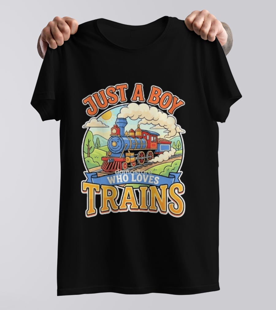 Just A Boy Who Loves Trains Colorful Locomotive Adventure T-Shirt