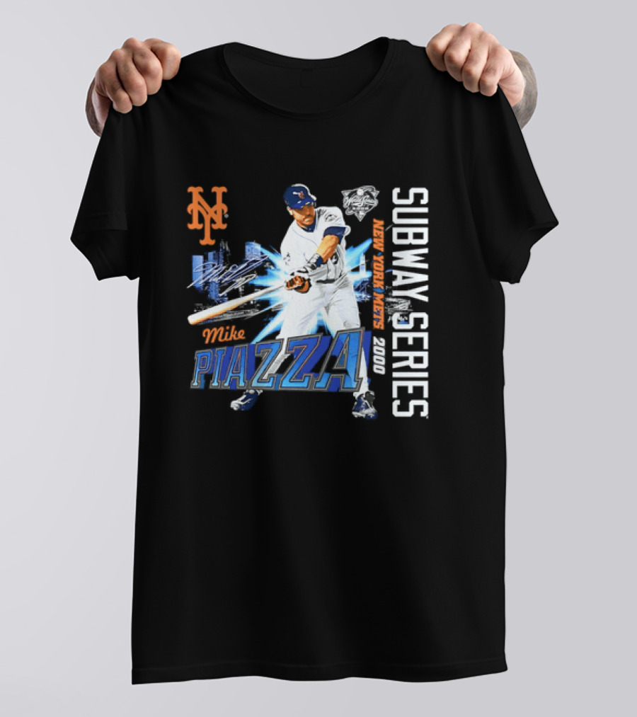 New York Mets Mike Piazza 2000 Subway Series Urban Baseball Action T-Shirt