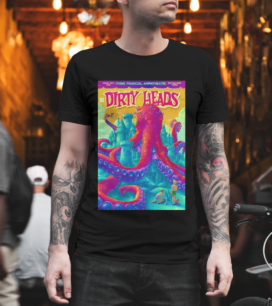 Dirty Heads August 30th 2026 IThink Financial Amphitheatre West Palm Beach Colorful Octopus And Castle T-Shirt