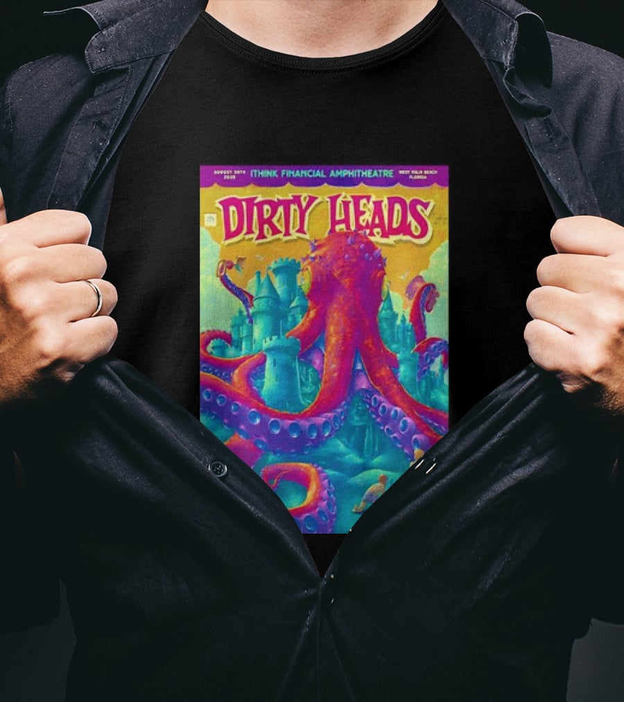 Dirty Heads August 30th 2026 IThink Financial Amphitheatre West Palm Beach Colorful Octopus And Castle T-Shirt