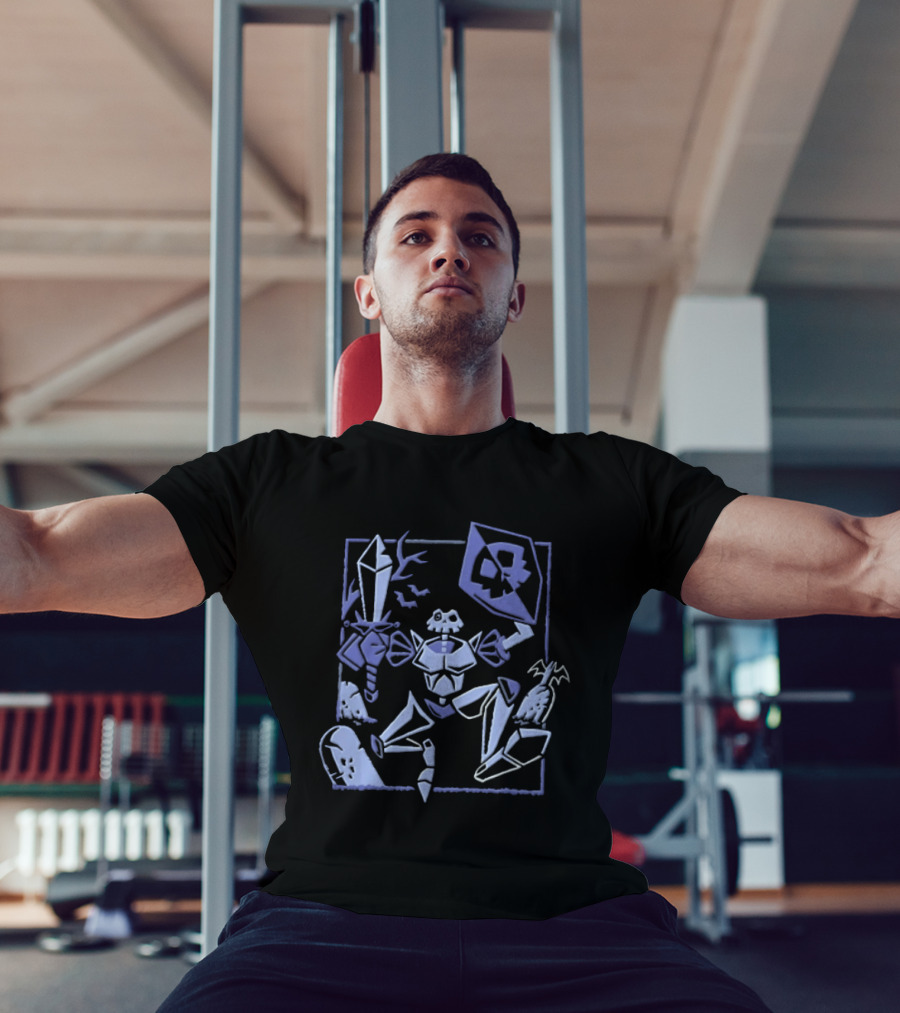 Skeleton Knight With Sword And Shield In Graveyard Gaming Adventure T-Shirt