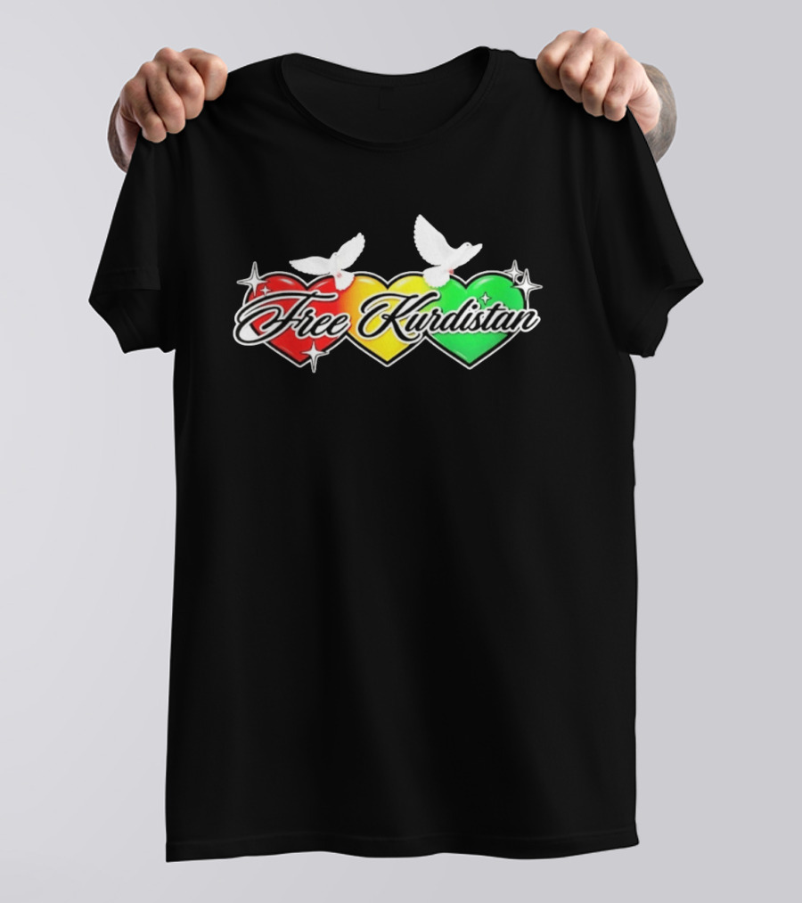 Free Kurdistan Red Yellow Green Hearts Doves T-Shirt