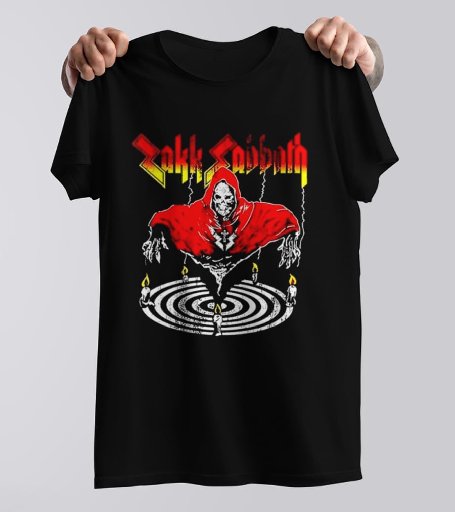 Zakk Sabbath Distressed Heavy Metal Red Ripped Robe Candles T-Shirt