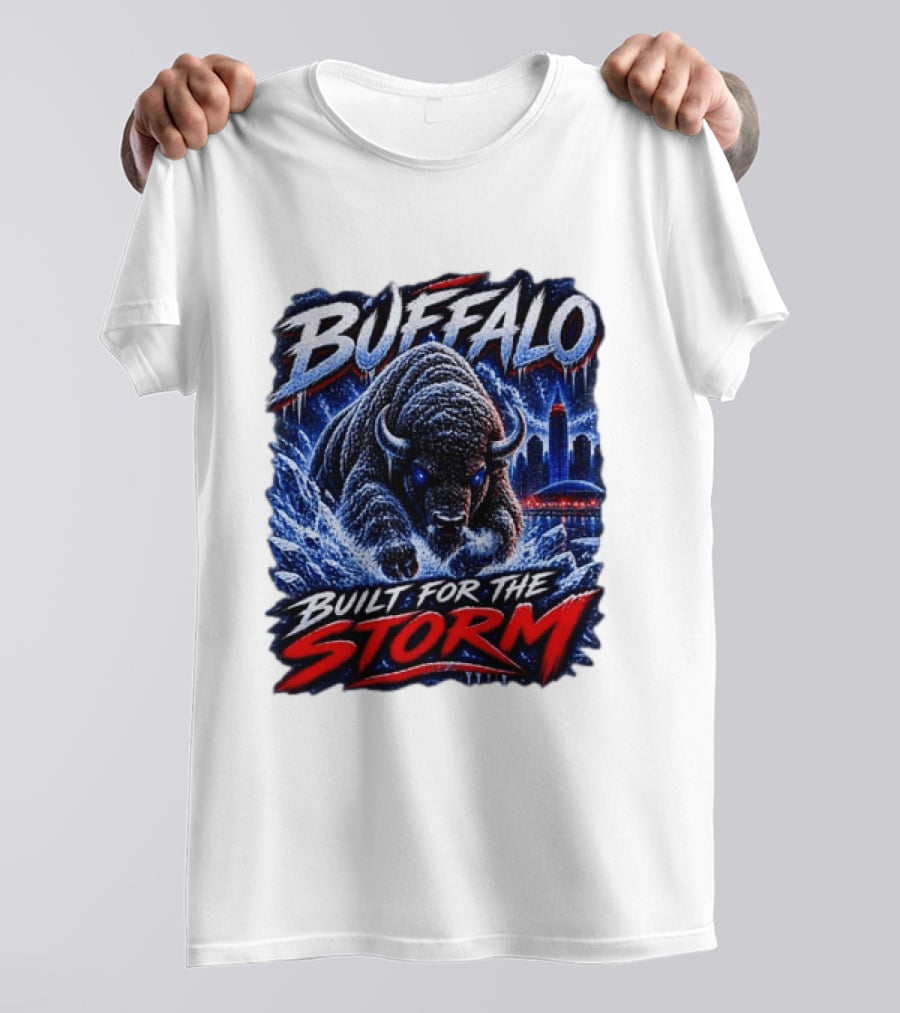 Buffalo Built For The Storm Football Charging Bison City Skyline T-Shirt