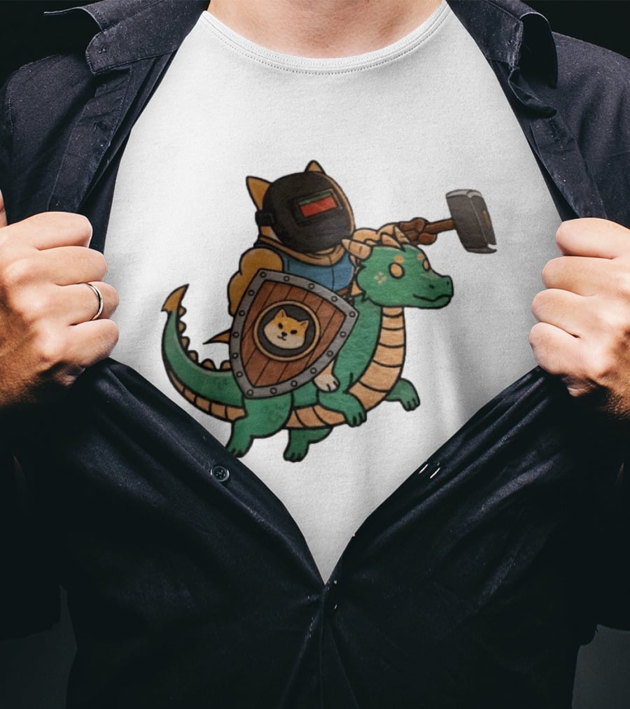 Doge Memes Warrior Dragon Ride Welding Mask Hammer And Shield T-Shirt