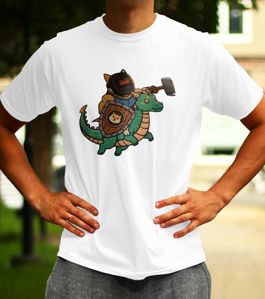 Doge Memes Warrior Dragon Ride Welding Mask Hammer And Shield T-Shirt