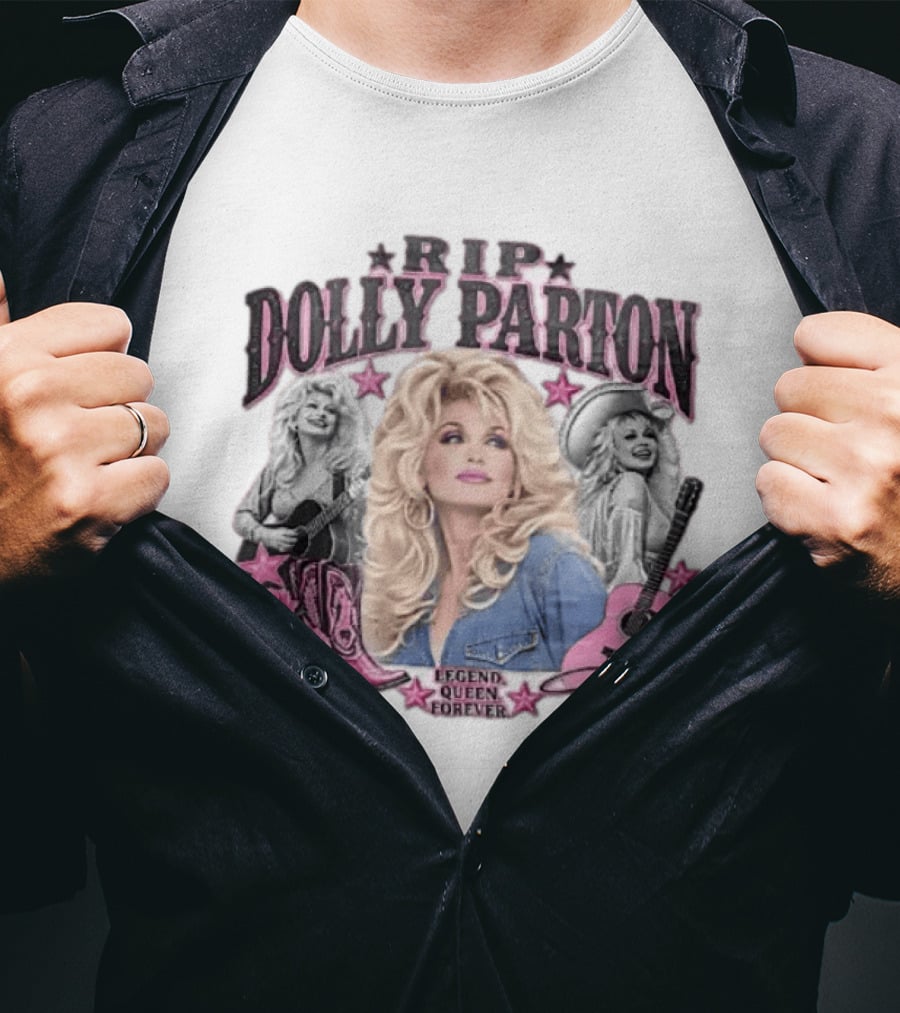 RIP Dolly Parton Legend Queen Forever Pink Cowboy Boots Roses Guitars Stars T-Shirt