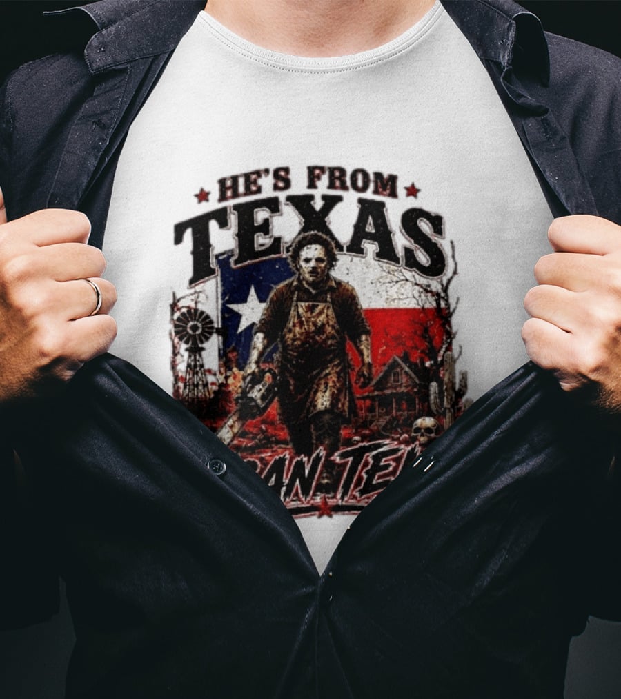 He's From Texas Horror Chainsaw Halloween I Can Tell T-Shirt