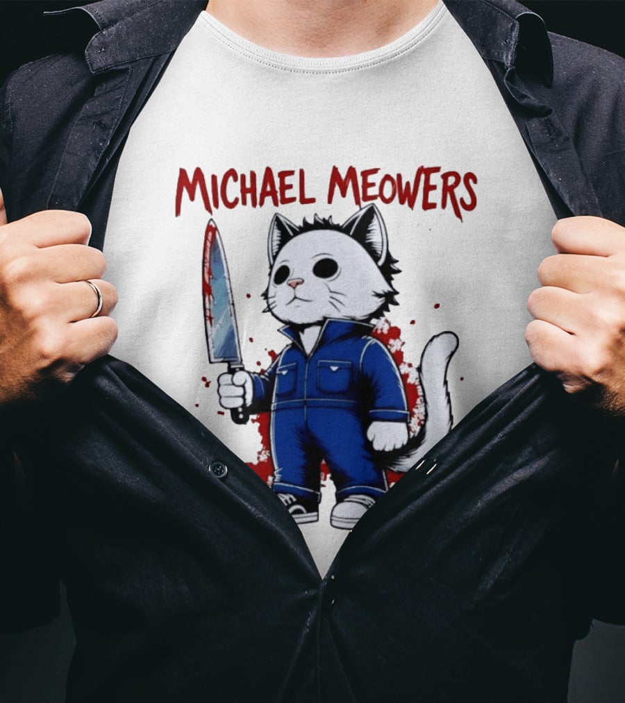 Michael Meowers Halloween Slasher Cat With Knife T-Shirt