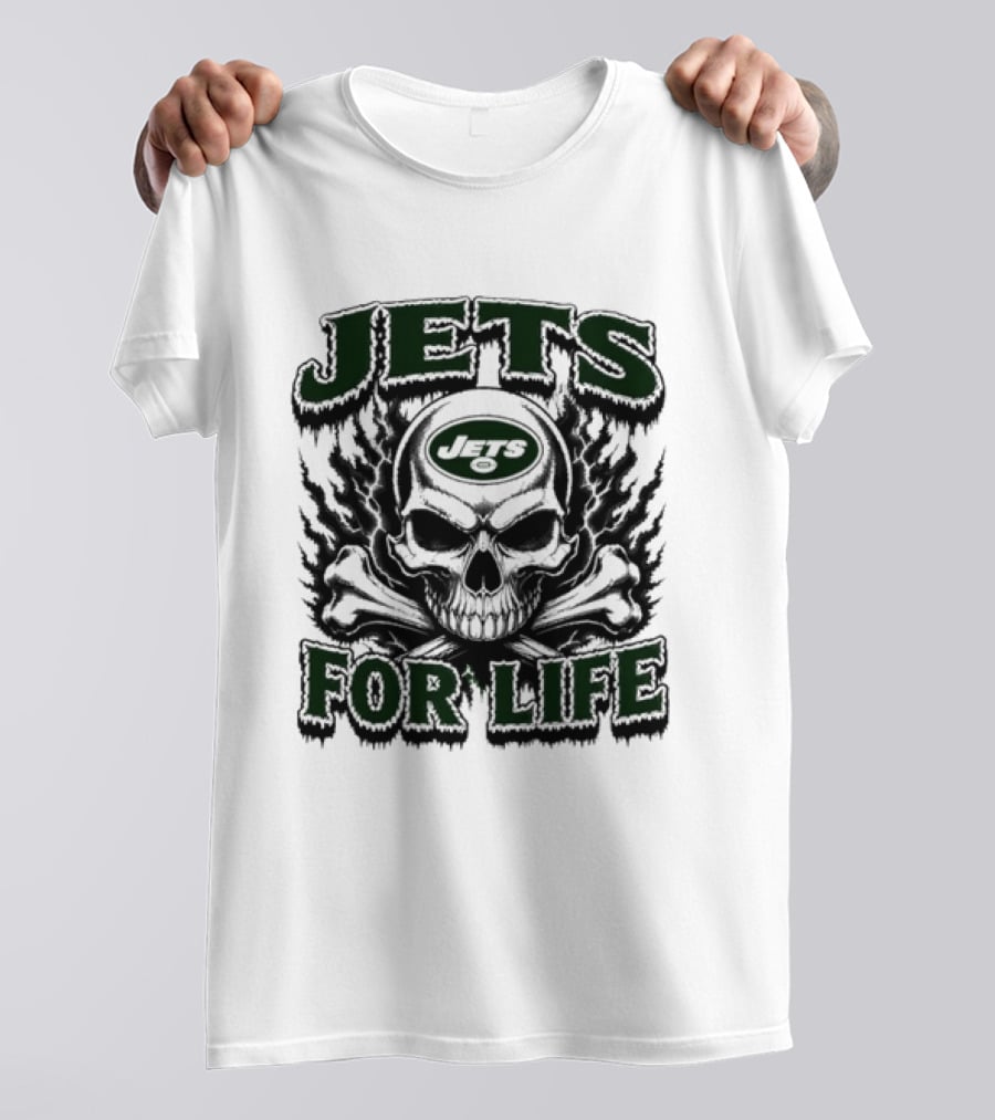 New York Jets Skull And Crossbones For Life Fan Gear T-Shirt