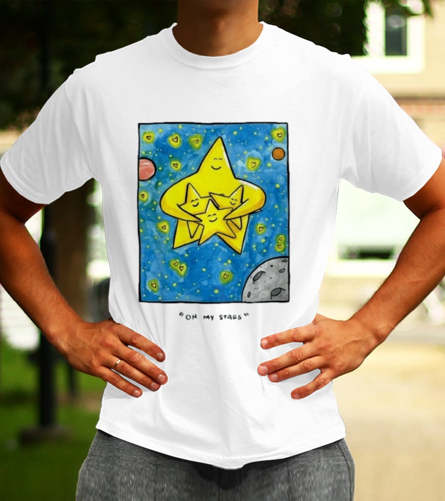 Oh My Stars Family Of Stars Celestial Background With Planets And Hearts T-Shirt