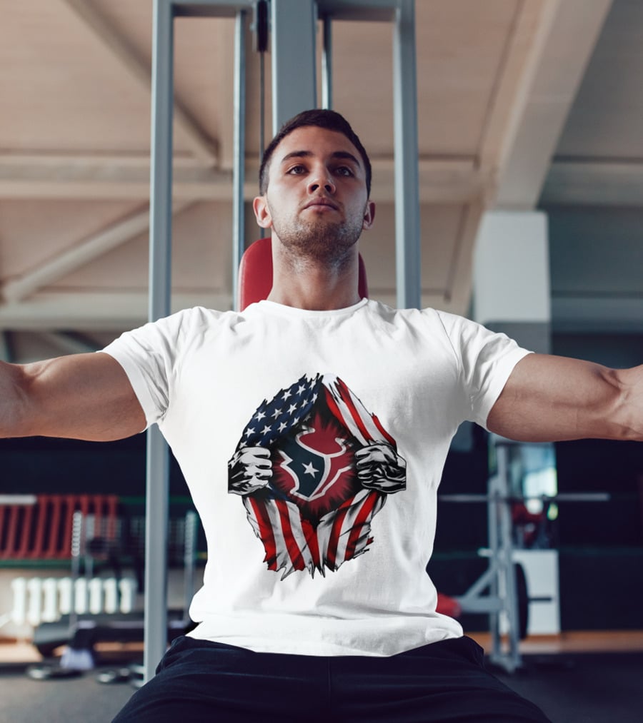 Houston Texans American Flag Ripped Chest NFL Fan T-Shirt