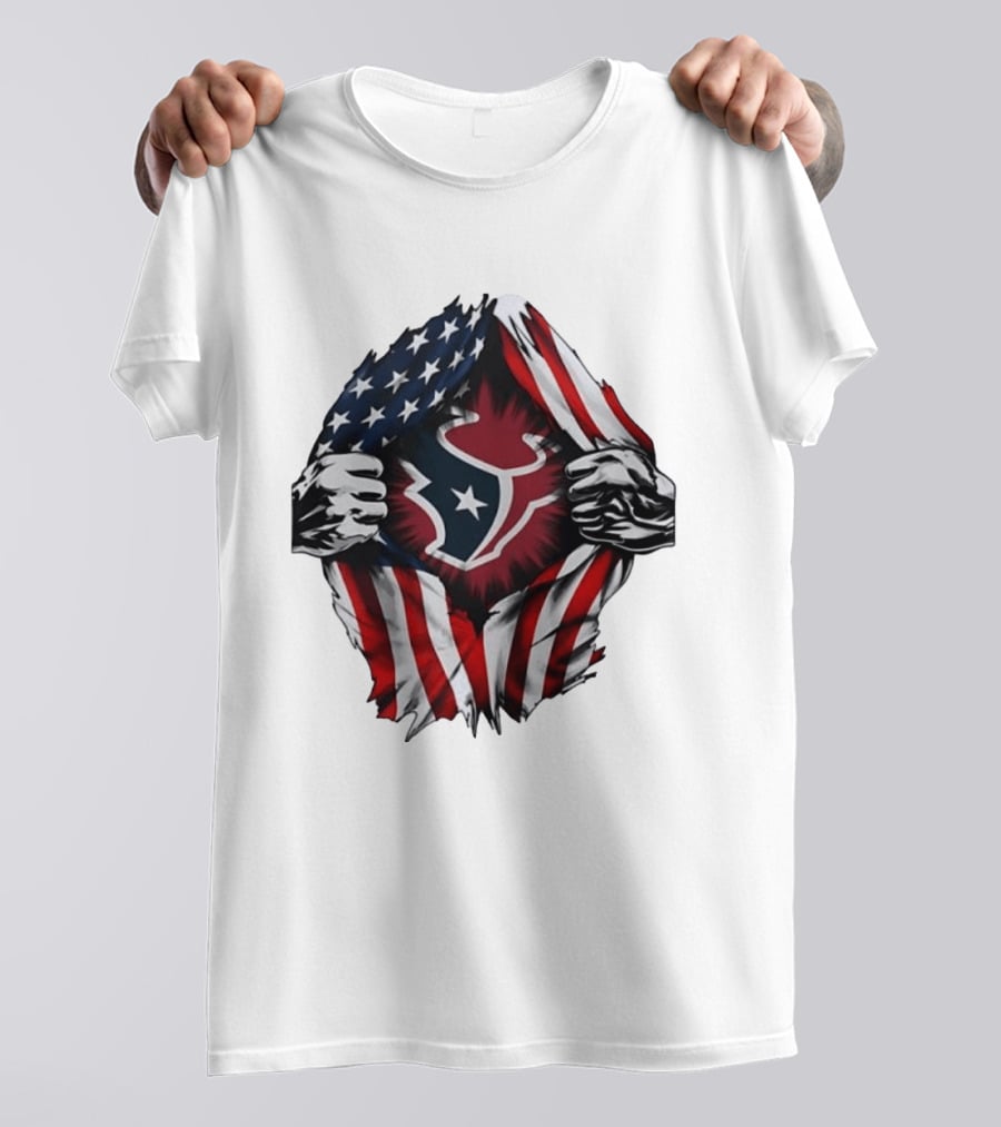 Houston Texans American Flag Ripped Chest NFL Fan T-Shirt