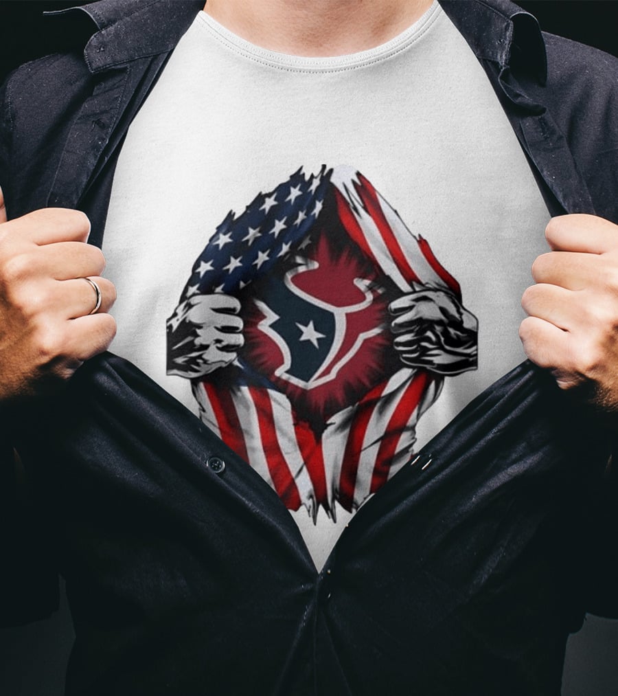 Houston Texans American Flag Ripped Chest NFL Fan T-Shirt