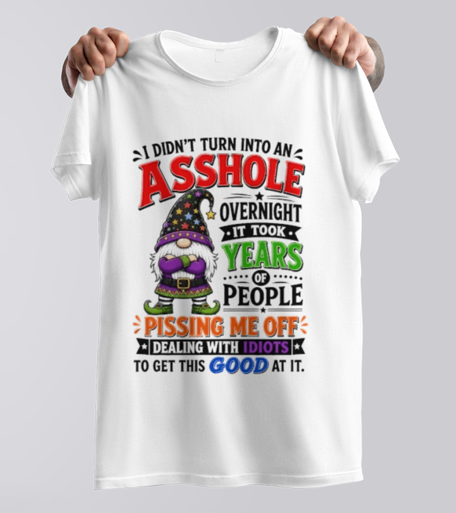 I Didn't Turn Into An Asshole Overnight Years Of People Pissing Me Off Dealing With Idiots Gnome T-Shirt