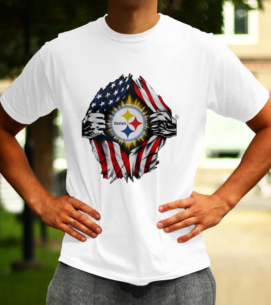 Pittsburgh Steelers American Flag Ripped Chest T-Shirt