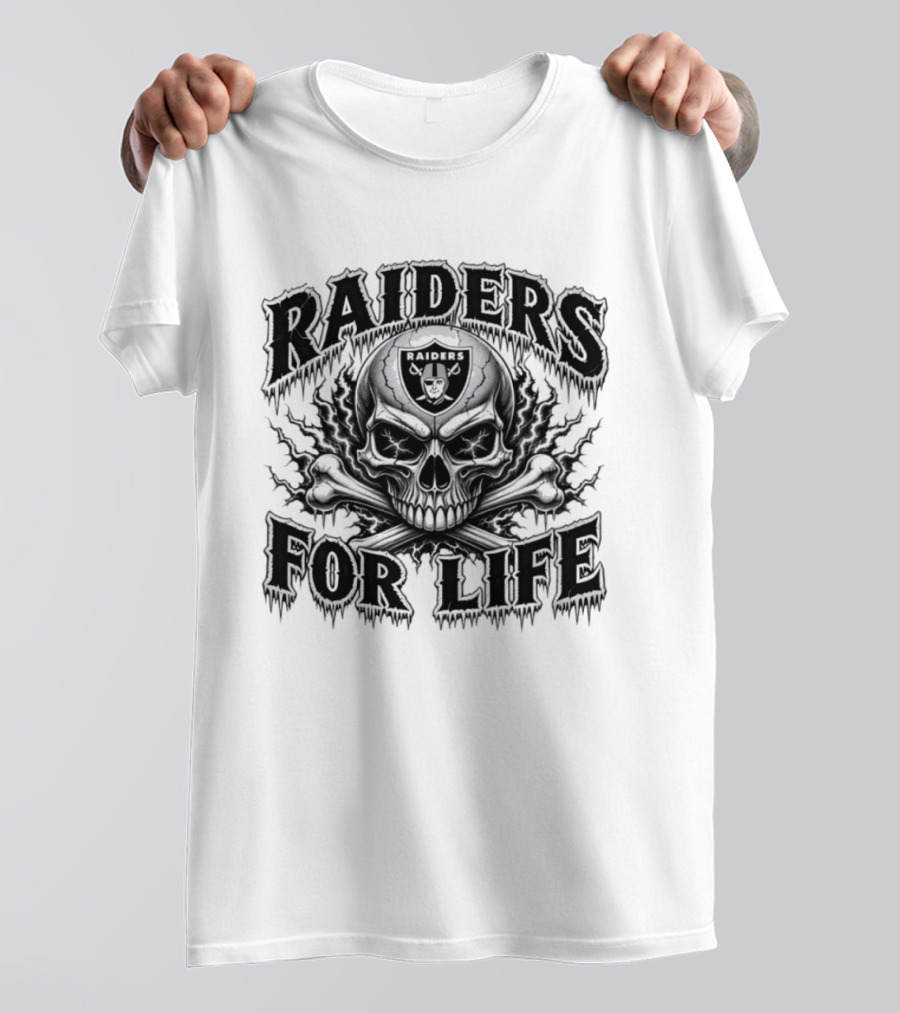 Raiders For Life Skull And Crossbones Melting Drip T-Shirt
