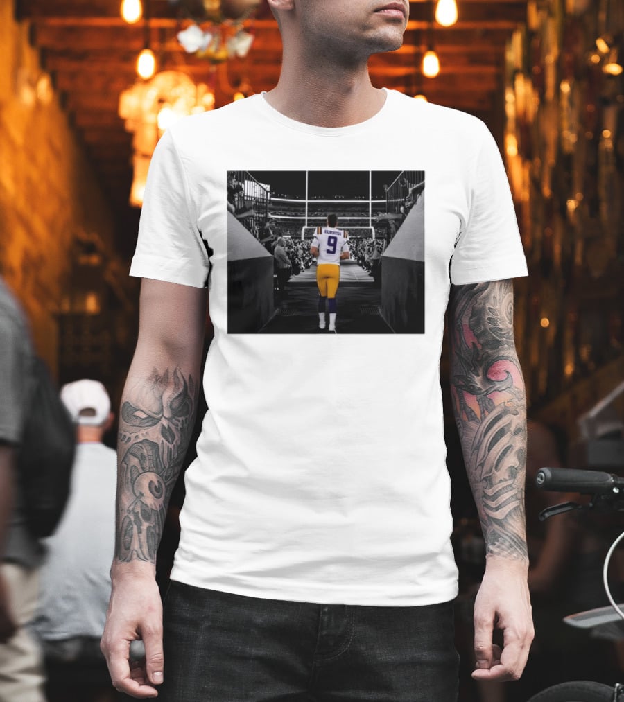 Joe Burrow 9 LSU Tigers Football Quarterback Stadium Entrance T-Shirt