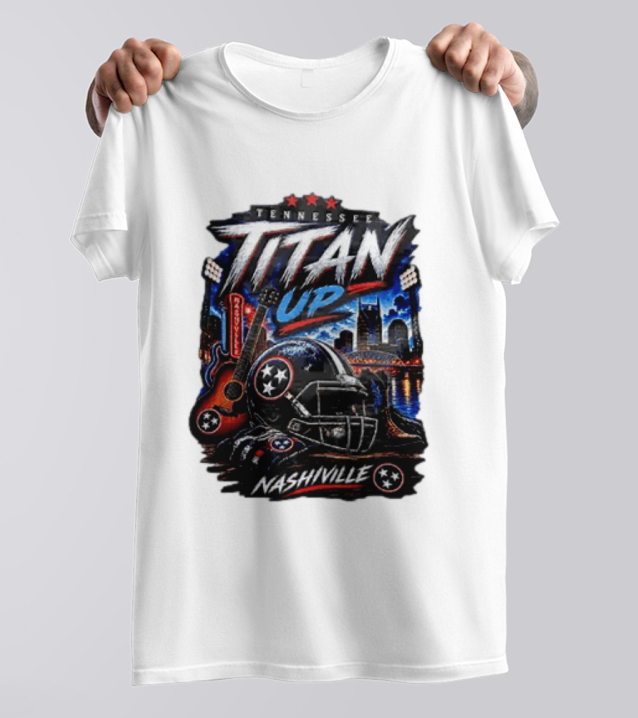Tennessee Titan Up Football Helmet Guitar Nashville Skyline Titans T-Shirt